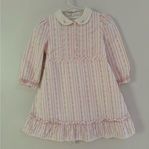 Pink Floral Striped Dress with Peter Pan Collar